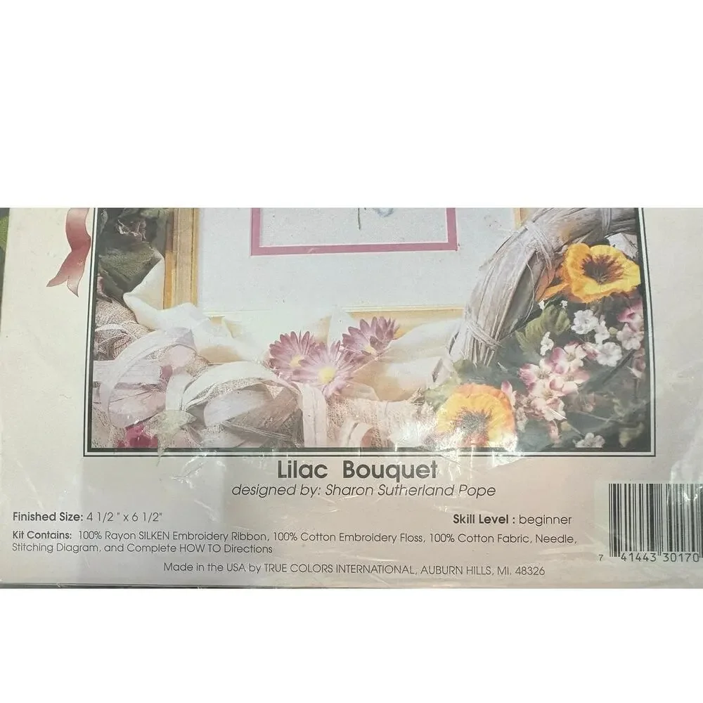 Vintage True Colors Ribbon Embroidery Lilac Bouquet Beginner Level Needlepoint